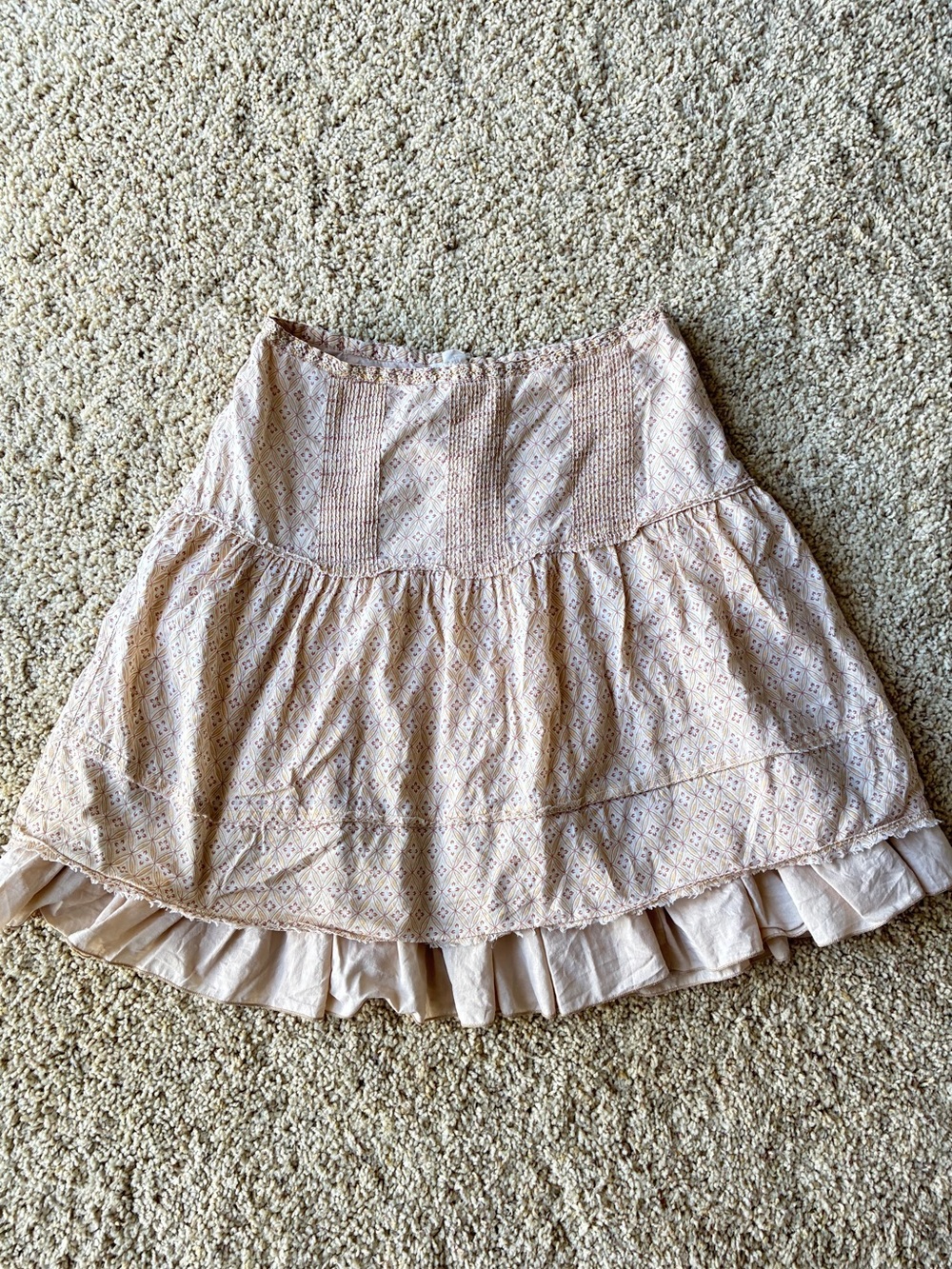 VTG American Eagle Outfitters Cream Pink Eyelet Tiered Skirt Coquette Bohemian